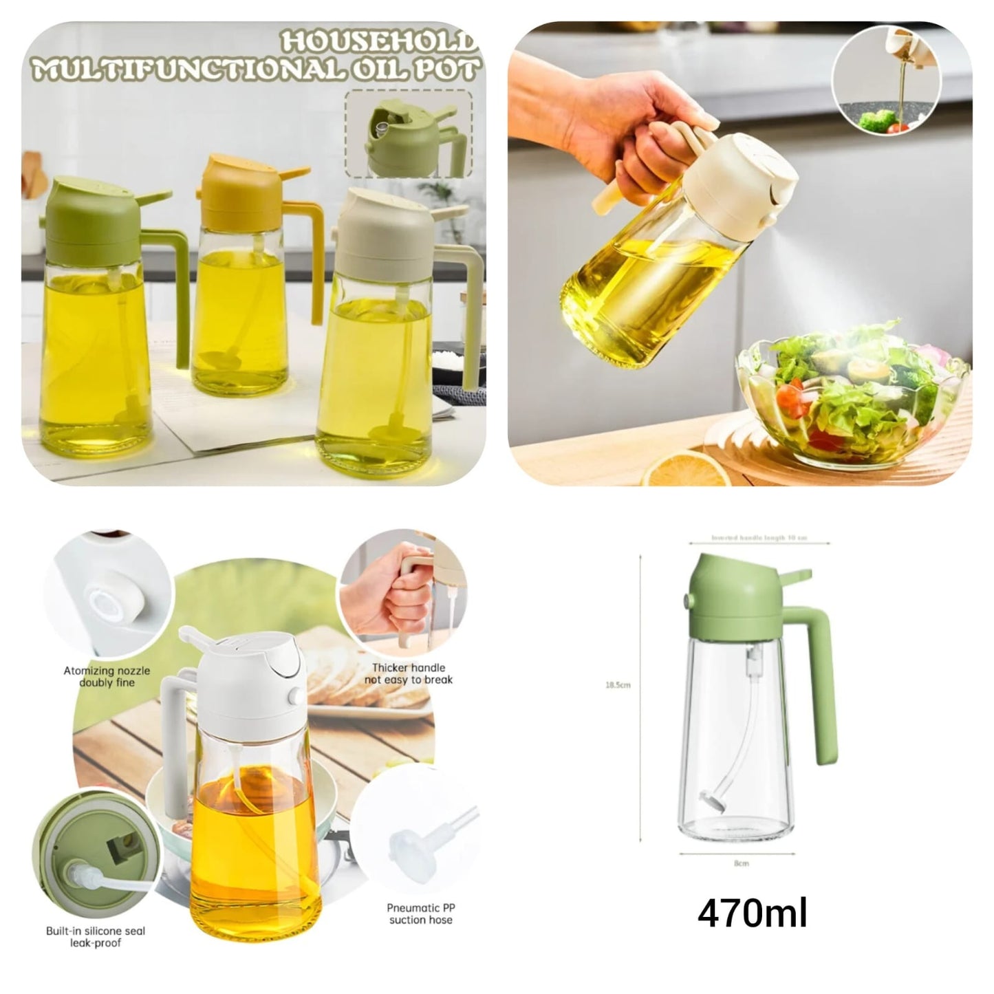 2-in-1 Oil Spray Bottle – Refillable Olive Oil Sprayer & Dispenser for Cooking, Air Fryer, BBQ, Salad & Kitchen Use