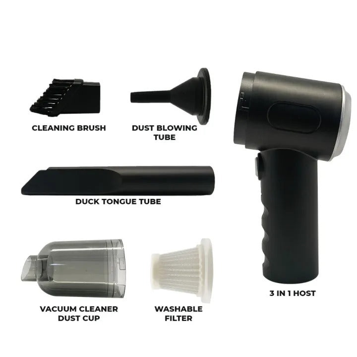 3 In 1 Portable Wireless Vacuum Cleaner & Air Duster – Handheld Rechargeable Cleaner for Car, Home, Keyboard & Computer