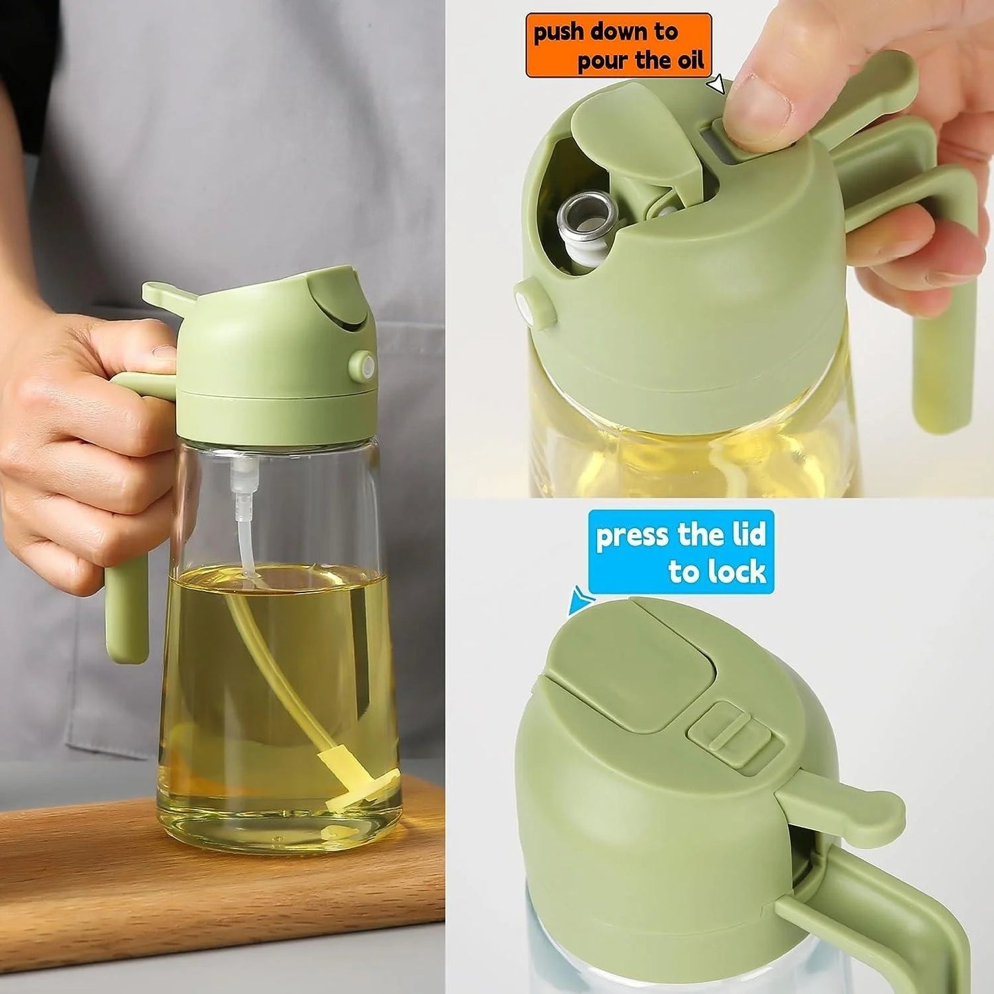 2-in-1 Oil Spray Bottle – Refillable Olive Oil Sprayer & Dispenser for Cooking, Air Fryer, BBQ, Salad & Kitchen Use
