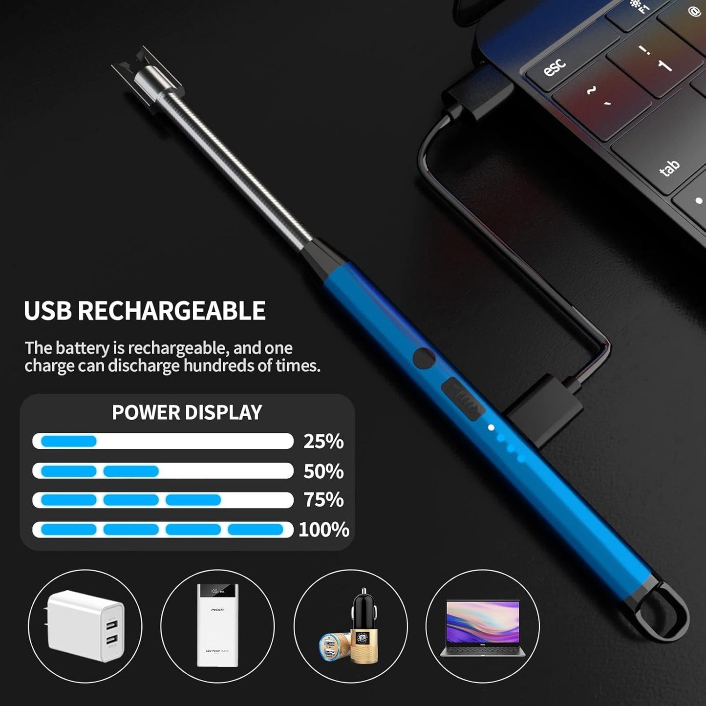 Electric USB Rechargeable Lighter – Flameless Windproof Arc Lighter for Kitchen, BBQ, Candles, Camping & Outdoor Use